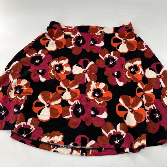 ECI New York Floral A-Line Skirt Large Black/Orange/Pink Stretch Mod Retro Artsy - Picture 10 of 13
